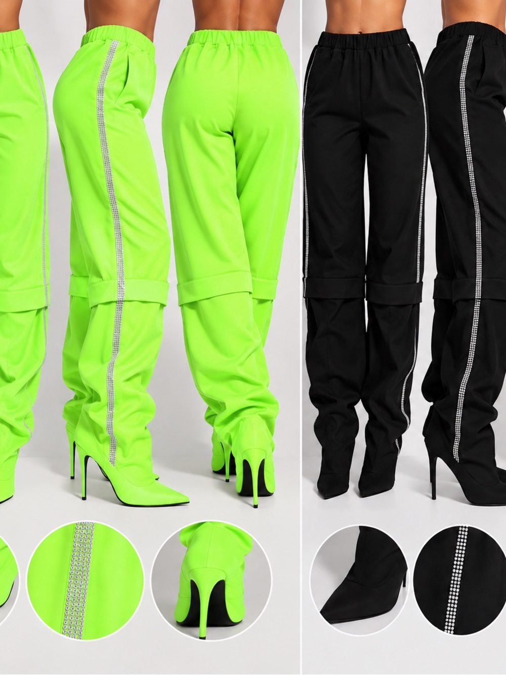 Stiletto Heel Ankle Booties in Neon Green and Black